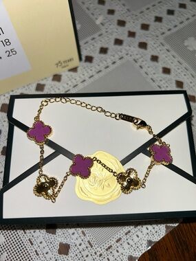 NWOT Gold Bracelet with Lavender & Gold Clover Charms in 925 Silver